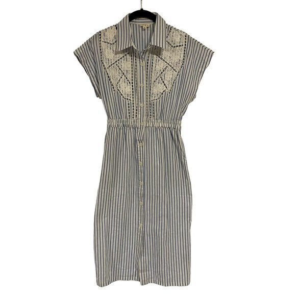 POL Polly Farms Blue White Striped Dress with Lattice Detail Size Small NWOT - Picture 1 of 9